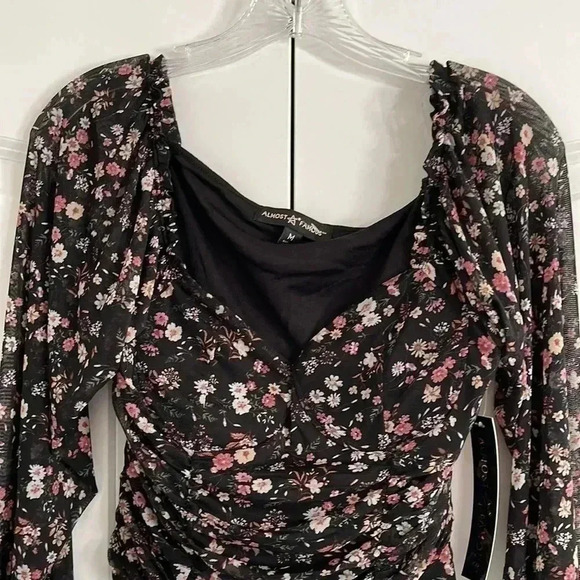 Almost Famous Black Floral Long Sleeve Crop Top With Built-in Bra - Picture 12 of 14